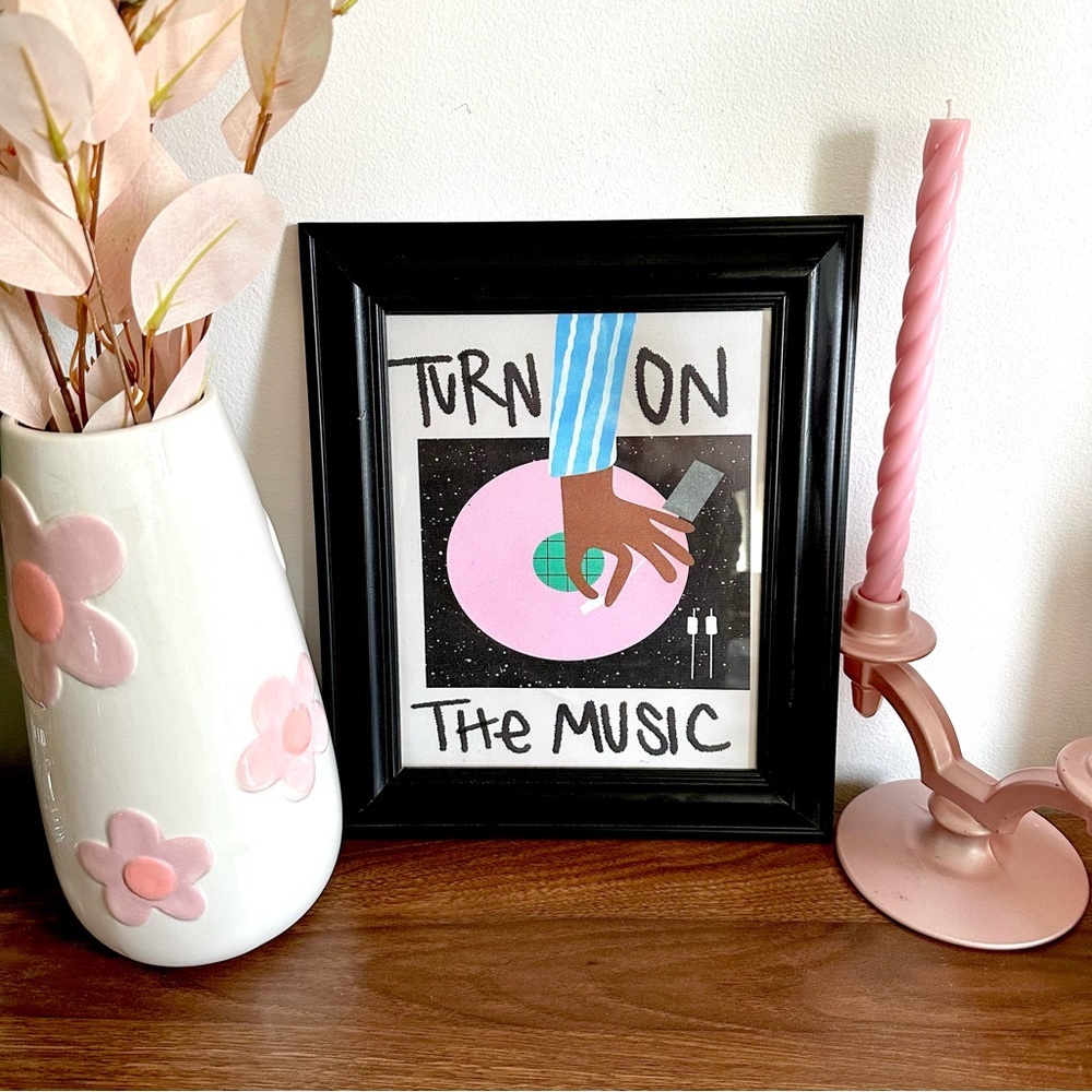 Turn on the Music DJ Turntable Graffiti Canvas Art Print Framed Wall Art Music